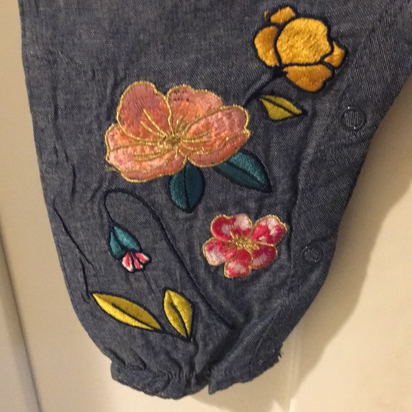 Mudpie Chambray Ruffled Embroidered One Piece - Picture 3 of 6